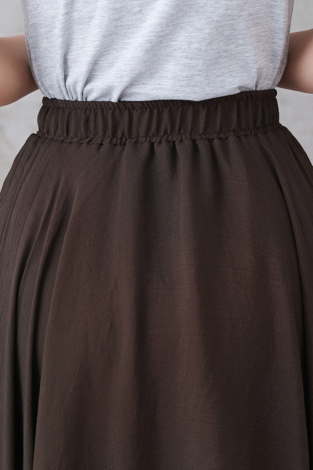 Summer Women Pure Color Brown Linen Maxi Skirt 3300#CK2200338