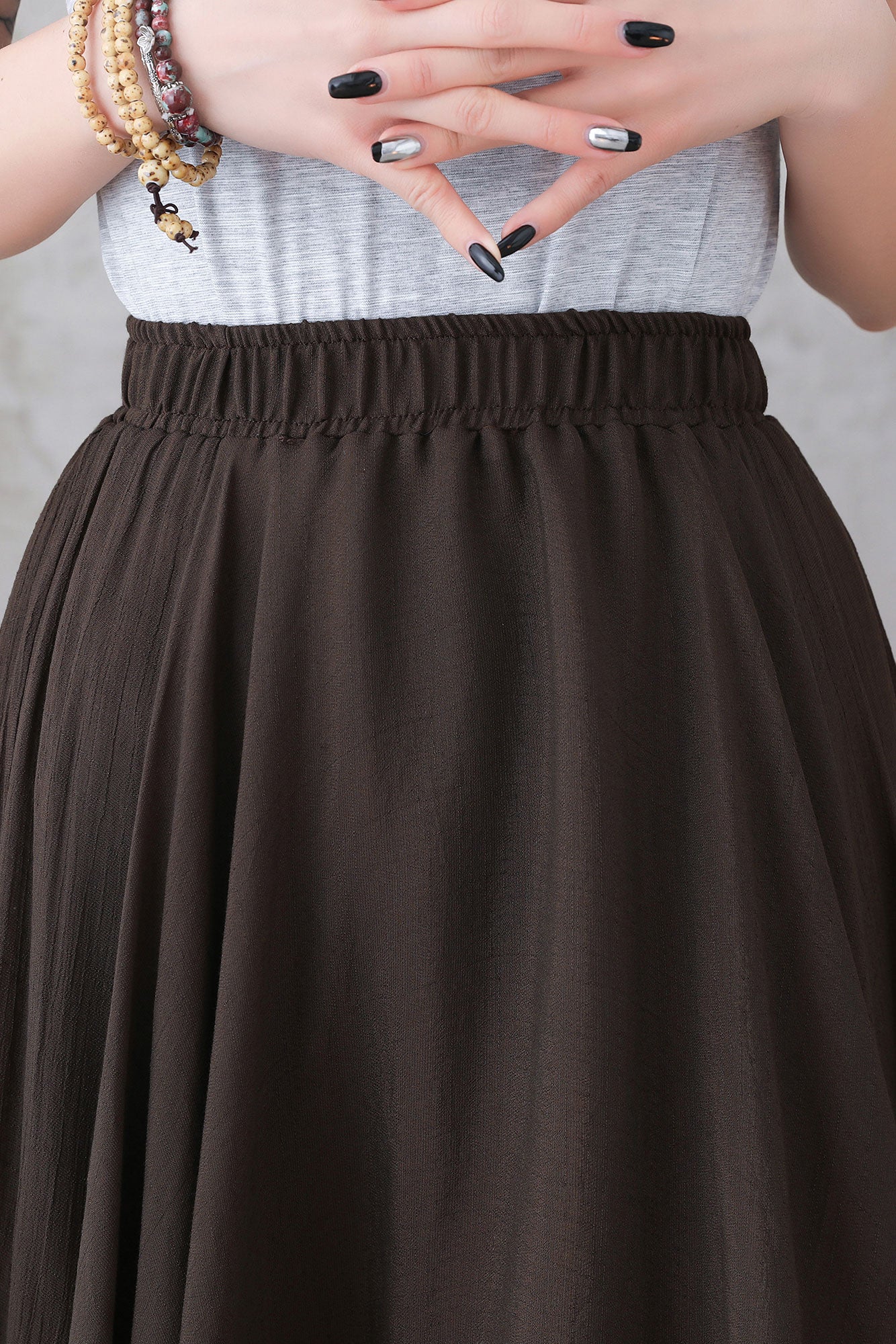Summer Women Pure Color Brown Linen Maxi Skirt 3300#CK2200338