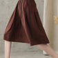 Elastic Waist Circle Linen Skirt In Brown  2827