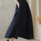 Back Elastic Blue A Line Long Linen Skirt 2828