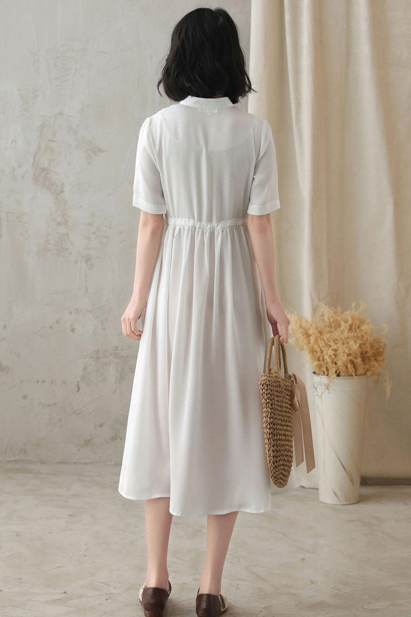 Retro White Short Sleeve Swing Dress 282901, Size S, yy01675