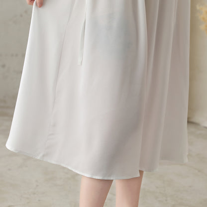 White Polyester Swing Dress - Stand-Up Collar, Loose Fit 2829