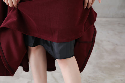 Burgundy Wool Midi Skirt – High Waist A-Line – 3114