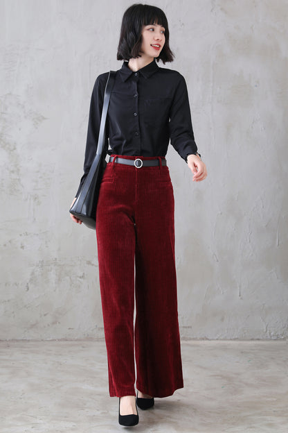 Red Corduroy Wide Leg pants for women 311501