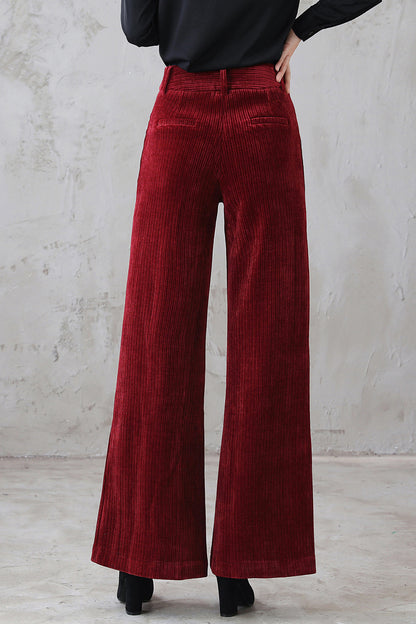 Red Corduroy Wide Leg pants for women 311501