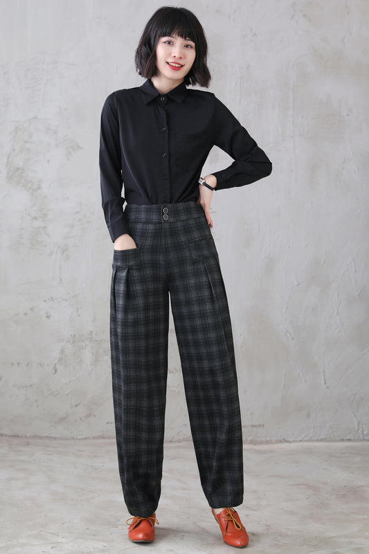 Women's Baggy Plaid Wool Harem Pants 3117