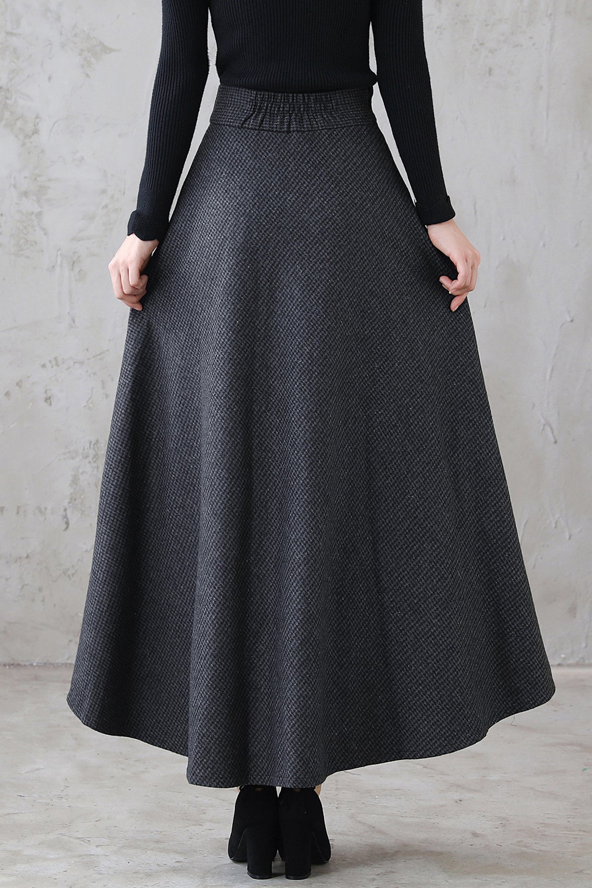 Vintage Inspired Thick Long Maxi Plaid Wool Skirt 3120