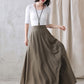 Dark khaki  A Line Swing Linen Maxi Skirt with Pockets  276701#