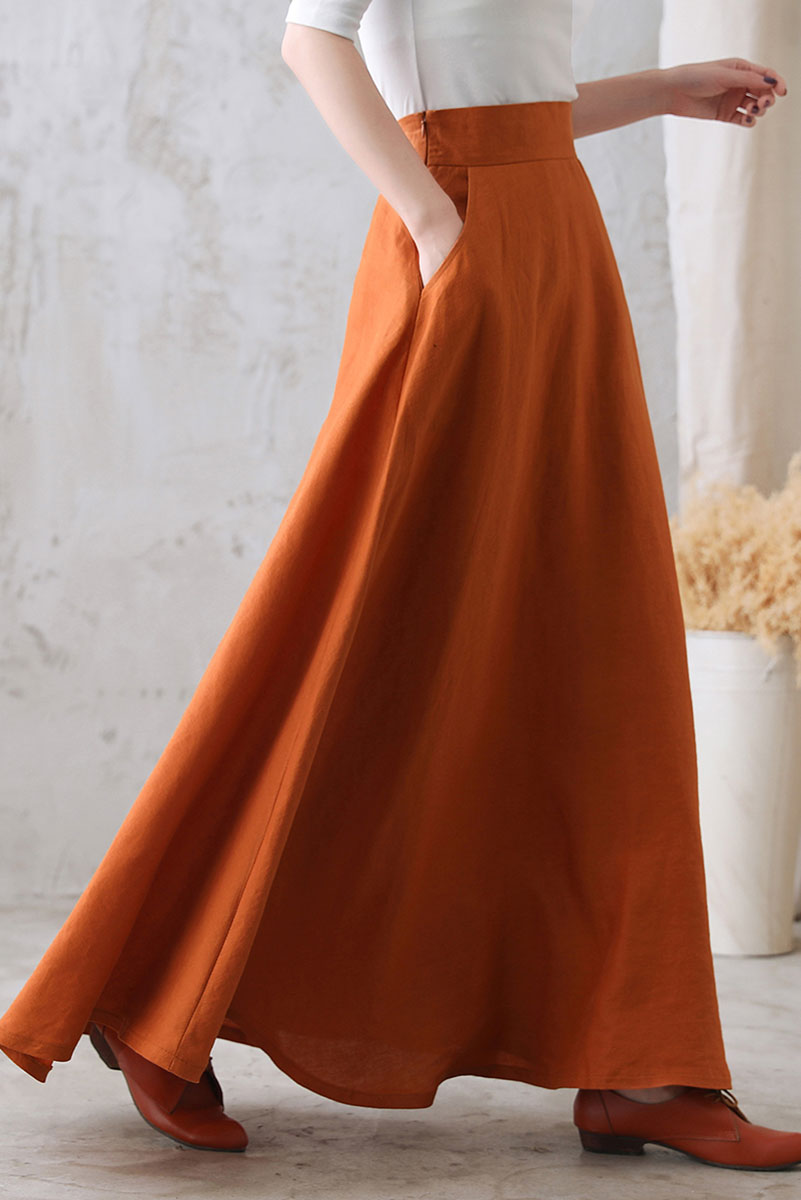 long linen skirt, full length skirt, maxi skirts pockets, maxi skirt, –  Ylistyle