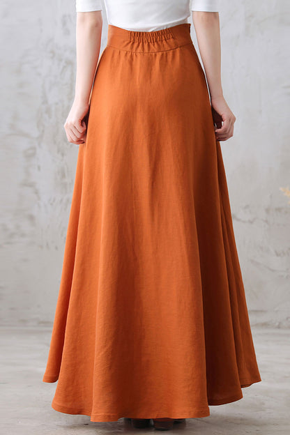 A Line Organic Swing Linen Maxi Skirt with Pockets  276801#