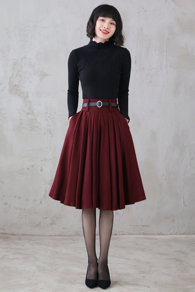 A-Line Pleated Circle Wool Skirt 3110#