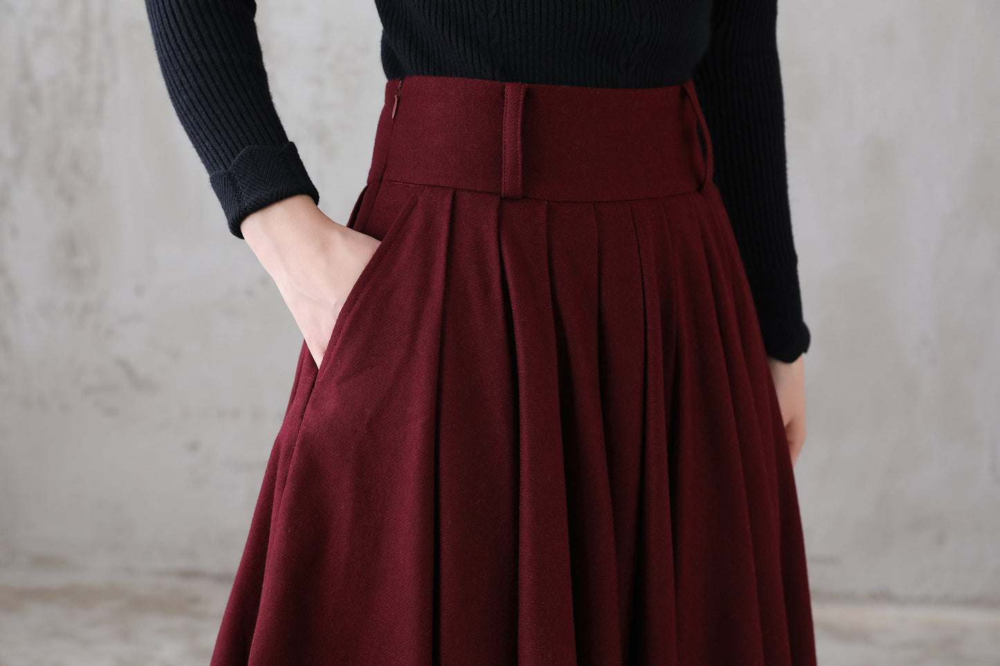 A-Line Pleated Circle Wool Skirt 3110#