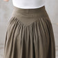 Dark Khaki High Waisted Maxi Linen Skirt 277001#