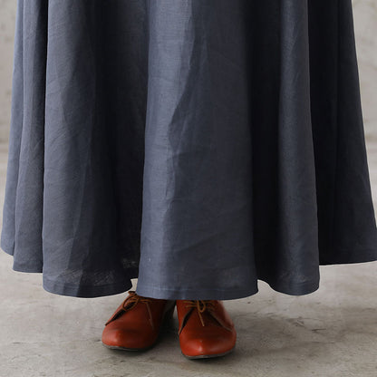 Women Autumn Flowy Swing Linen Maxi Skirt with Pockets  277101#