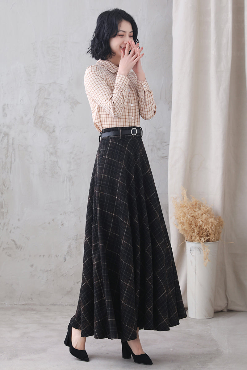 Women's Autumn Winter Flared Plaid Skirt 3321#