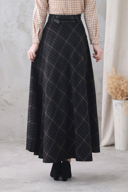 Women's High Waist Flared Plaid Skirt 3321