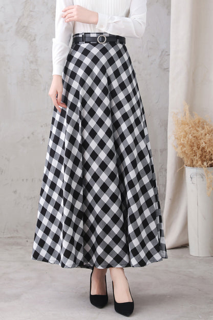 Black Cotton Linen A-Line Maxi Skirt - High Waist, Ankle Length 3323