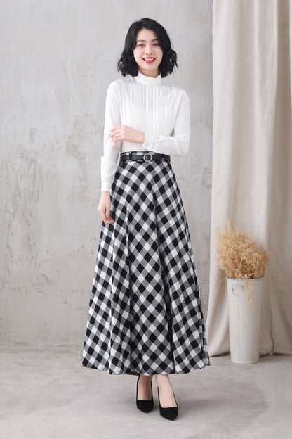 Black Cotton Linen A-Line Maxi Skirt - High Waist, Ankle Length 3323