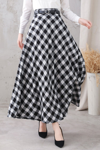 Black Cotton Linen A-Line Maxi Skirt - High Waist, Ankle Length 3323