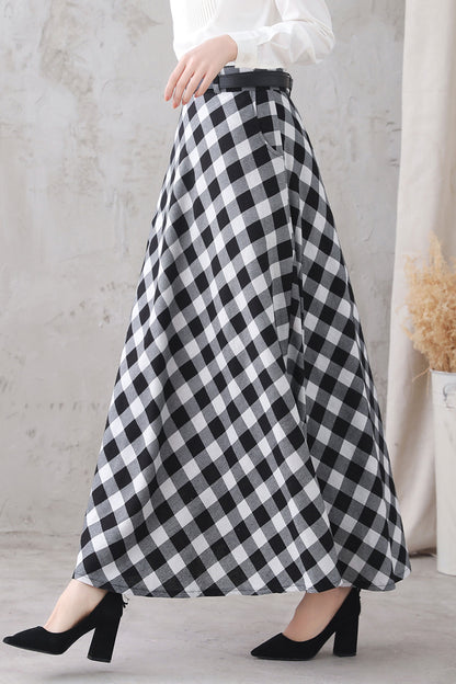 Black Cotton Linen A-Line Maxi Skirt - High Waist, Ankle Length 3323