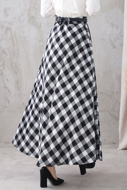Black Cotton Linen A-Line Maxi Skirt - High Waist, Ankle Length 3323