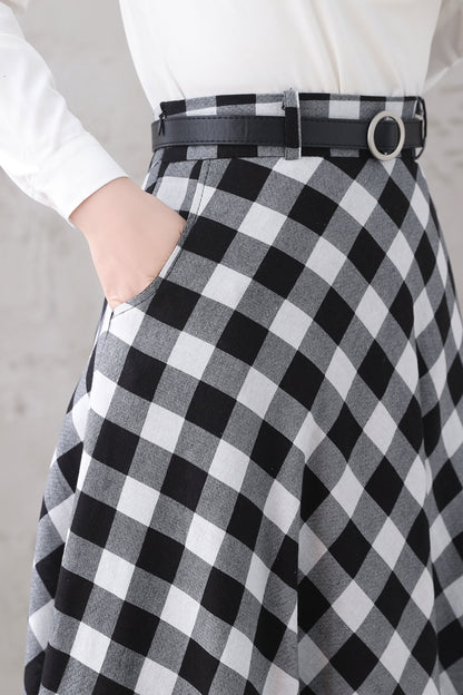 Black Cotton Linen A-Line Maxi Skirt - High Waist, Ankle Length 3323