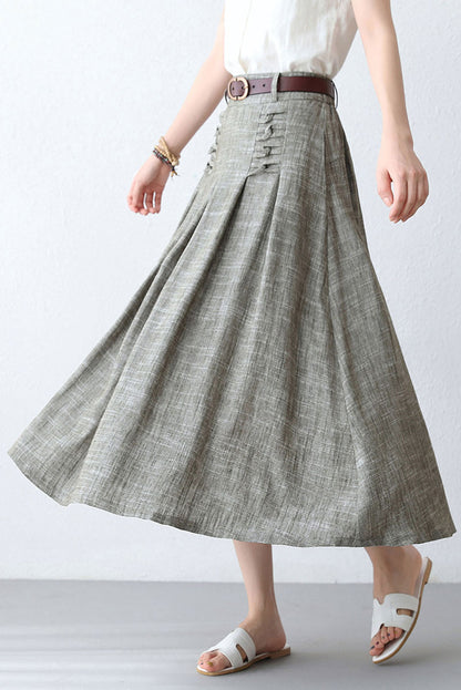50s Women High Waisted Linen Midi Skirt  288301#