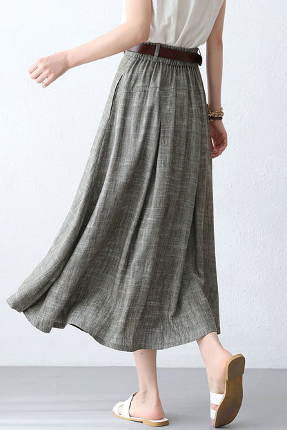 50s Women High Waisted Linen Midi Skirt  288301#