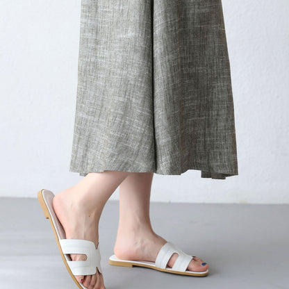 50s Women High Waisted Linen Midi Skirt  288301#