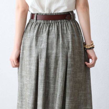 50s Women High Waisted Linen Midi Skirt  288301#