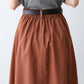 Orange Linen Midi Skirt with Pocket 288701