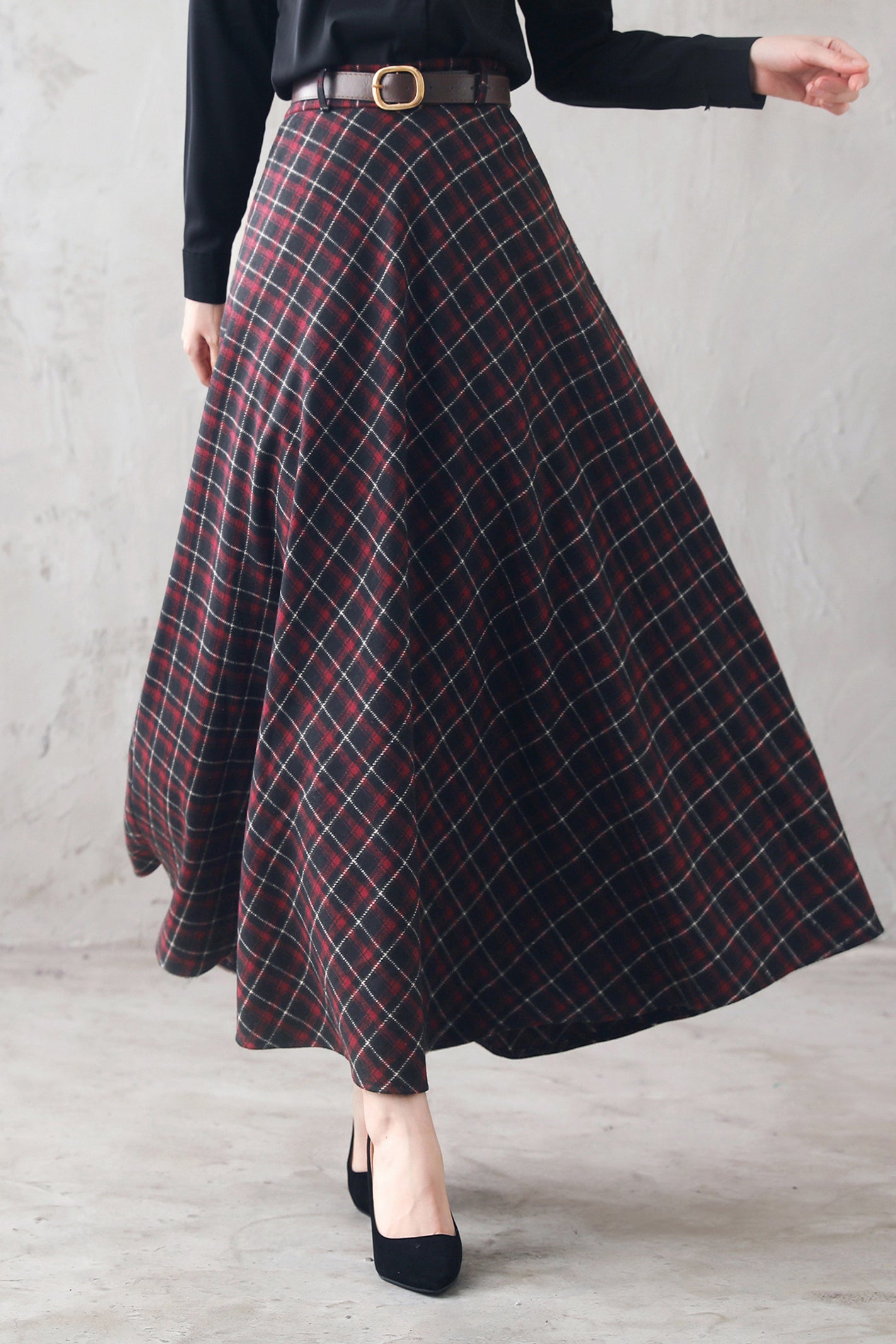 40s Wool Maxi Plaid Skirt Women 310001