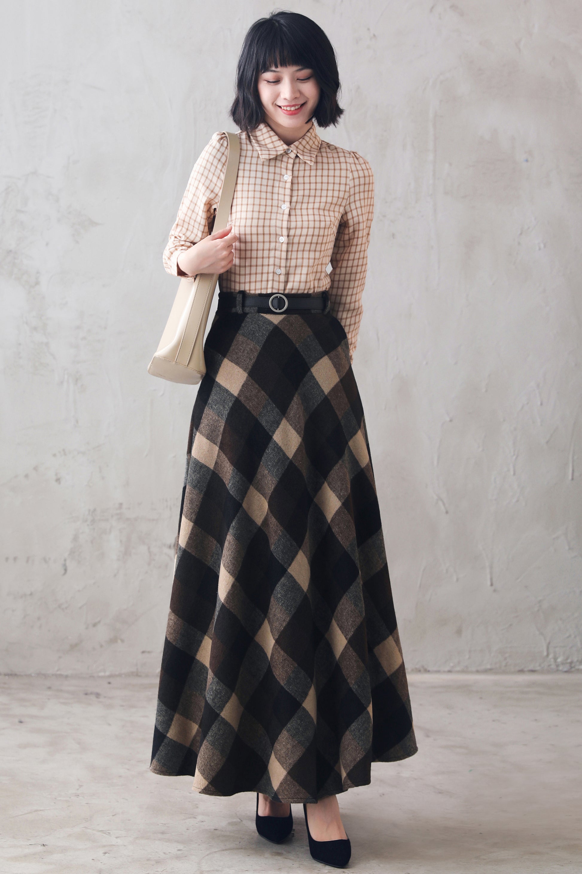 Women's Long Tartan Plaid Wool Maxi Skirt 3108 – XiaoLizi