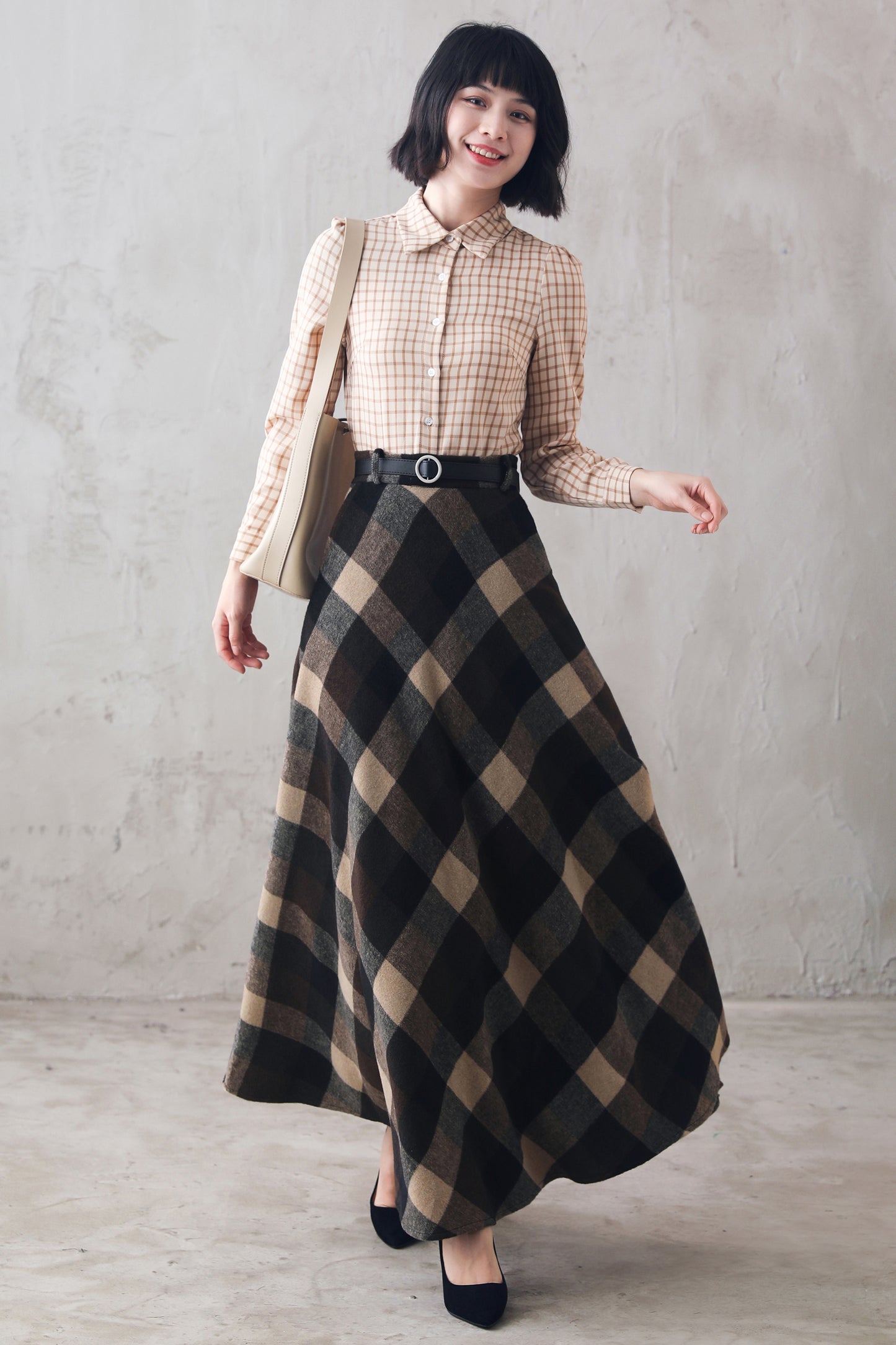 Women's Long Tartan Plaid Wool Maxi Skirt 3108