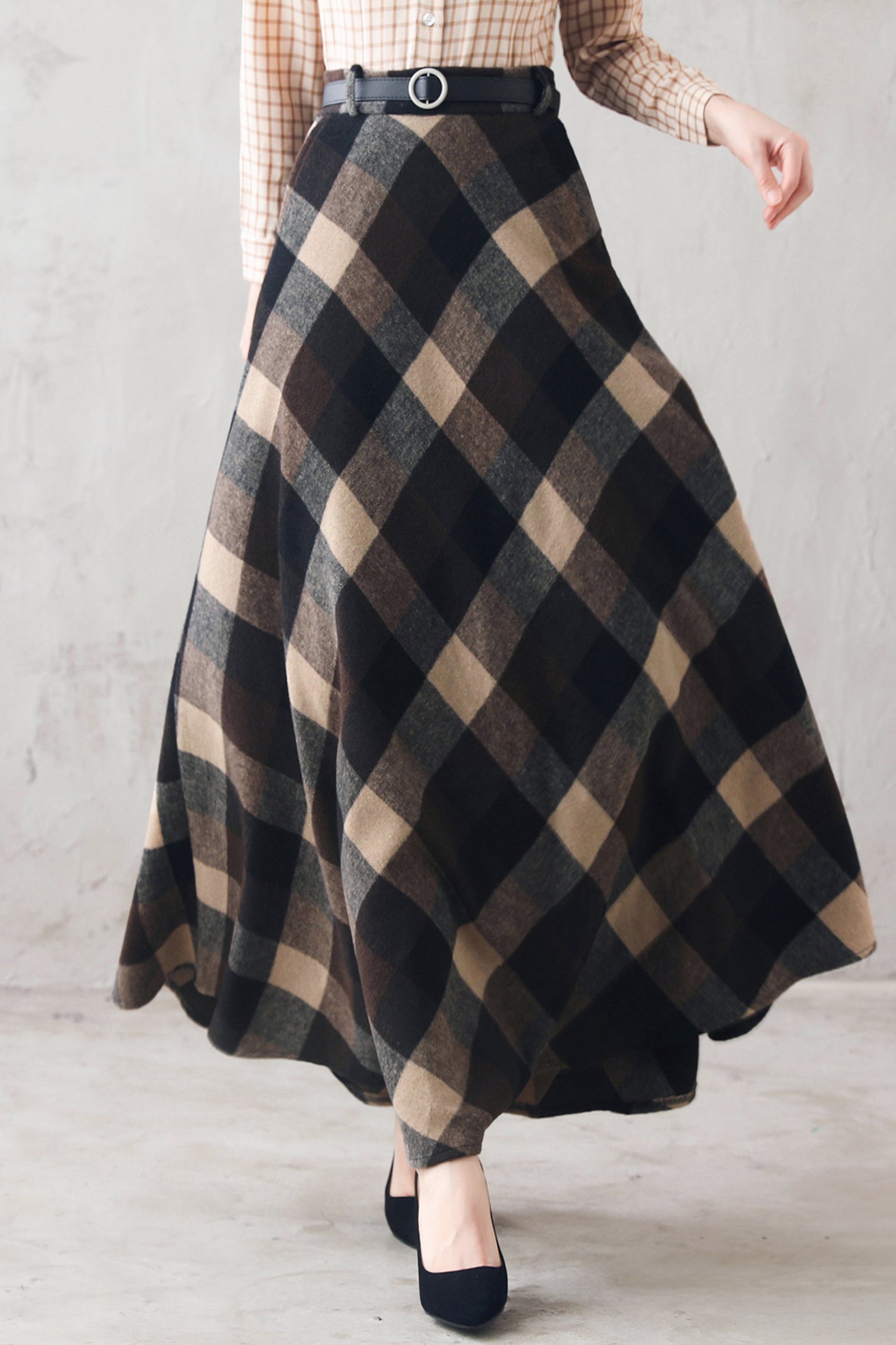 Plaid wool hotsell maxi skirt