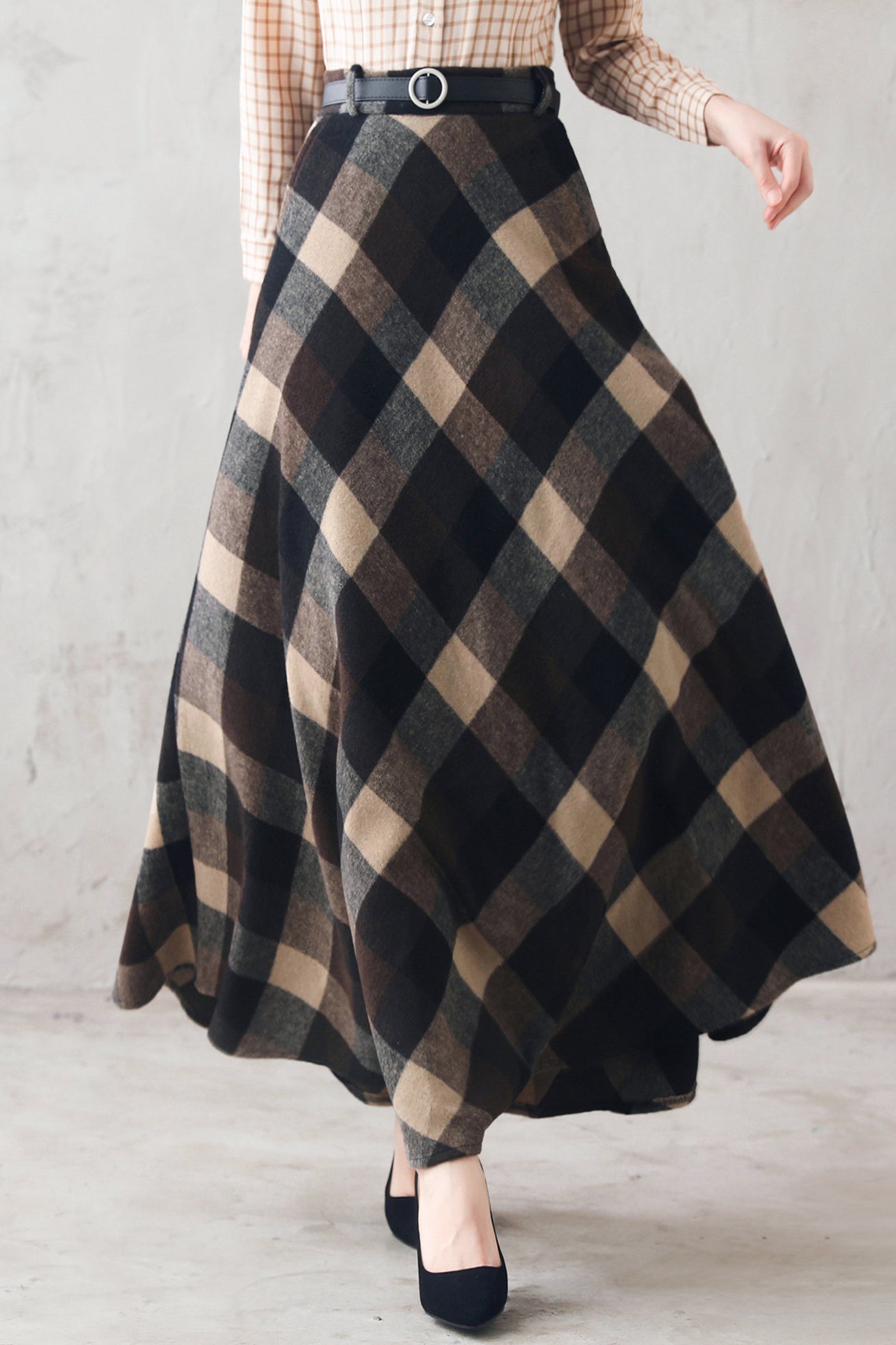 Women's Long Tartan Plaid Wool Maxi Skirt 3108 – XiaoLizi