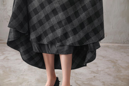 Plaid Wool Maxi Skirt - A-Line Flared Satin Lined | Xiaolizi 3103