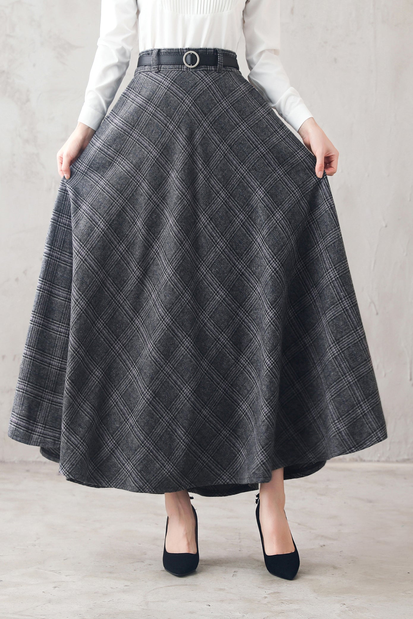 Retro Women's Causal Plaid Woolen Winter Skirt 3106