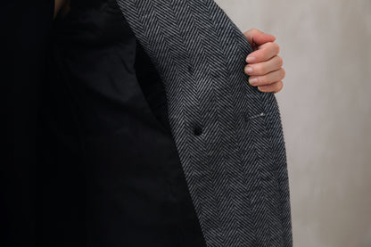 Grey Wool Blend Coat - Double Breasted Belted | Xiaolizi 3104