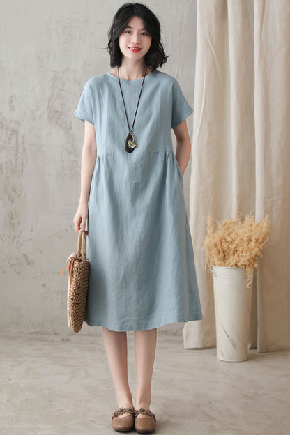 Mint Linen Dress Knee-Length with Loose Fit and Boat Neckline – Xiaolizi Mint Linen Dress Knee-Length with Loose Fit and Boat Neckline – Xiaolizi