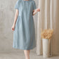 Women Mint Loose Summer Boat Linen Dress 272501#