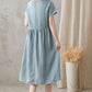 Women Mint Loose Summer Boat Linen Dress 272501#