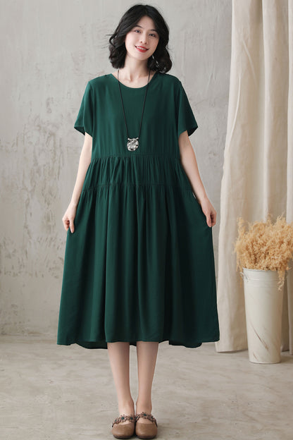 Green Plus Size Cotton Blend Dress 272611#