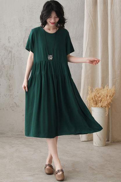 Green Plus Size Cotton Blend Dress 272611#