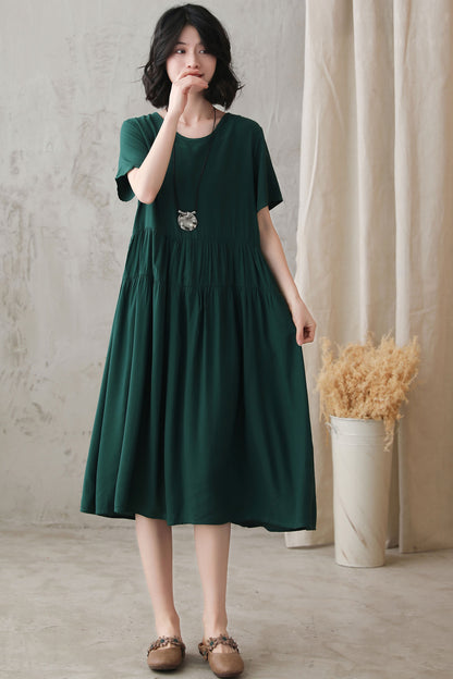 Green Plus Size Cotton Blend Dress 272611#