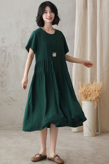 Green Plus Size Cotton Blend Dress 272611#