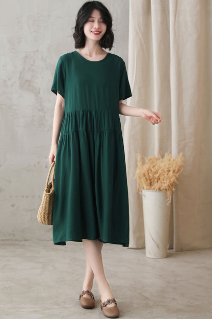 Green Plus Size Cotton Blend Dress 272611#