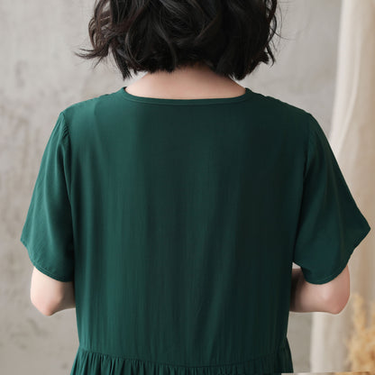 Green Plus Size Cotton Blend Dress 272611#