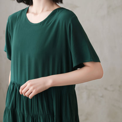 Green Plus Size Cotton Blend Dress 272611#