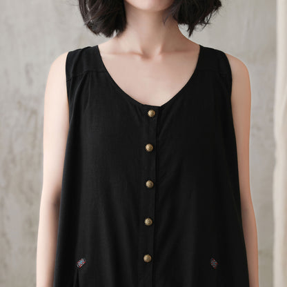 Black Oversized Bubble Linen Dress 272801